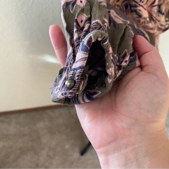 Free People Moonlight Drive Dress in Green Combo Mini Smocked Waist V Neck: XS - Picture 6 of 13